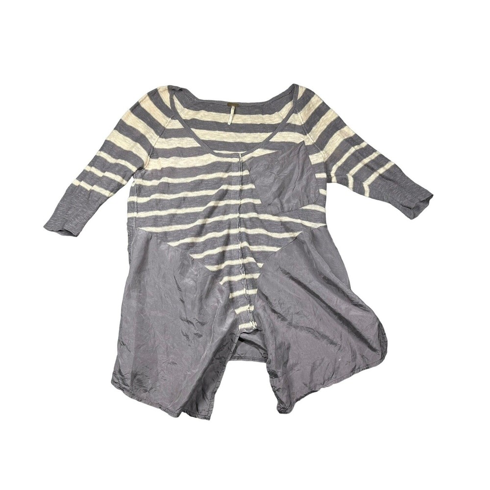 Free People Striped Linen Cotton Silk Button Down‎ Sweater Top Sz S Shirt